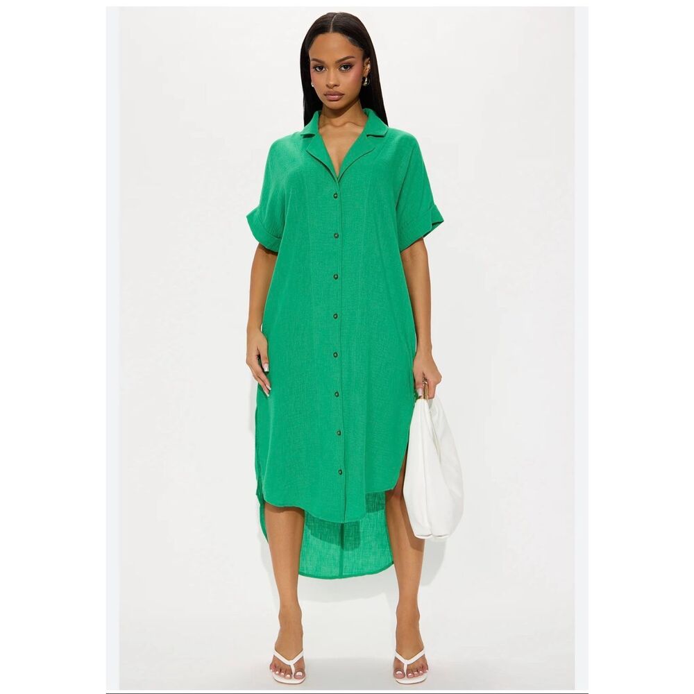 Double Zero Green Button Down Midi Dress Size Medium NWOT
